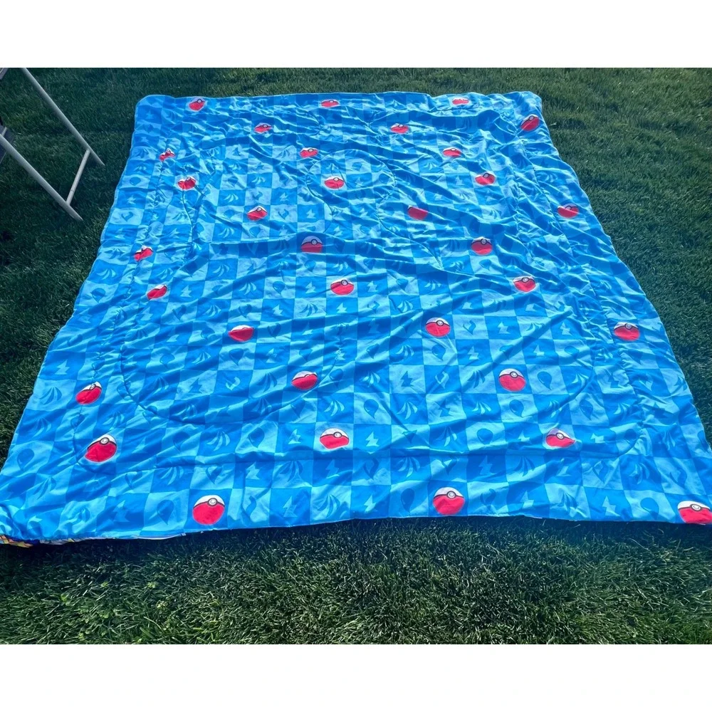 Pokemon Reversible Comforter Pikachu Squirtle Bulbasaur Blue‎ Quilted 72x81